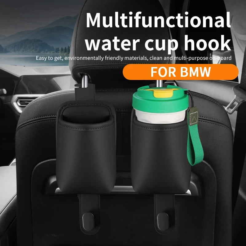 Leather Car Headrest Cup Holder