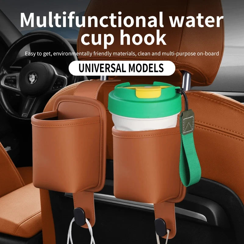 Leather Car Headrest Cup Holder